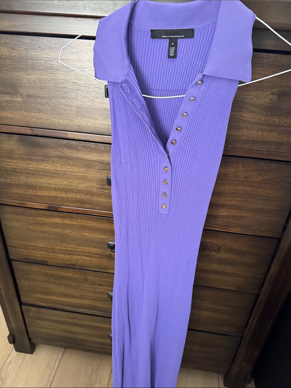 White House Black Market Purple Ribbed Polo Maxi Dress